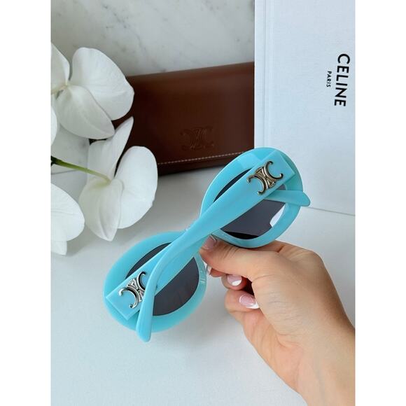 NEW Celine CL40312U Triomphe Blue Round Sunglasses - Picture 7 of 10